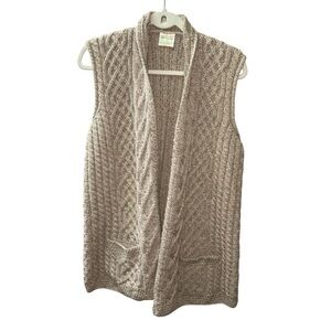 Kilronan Knitwear Merino Wool Cable Knit Vest sz L Pockets NWOT Made in Ireland